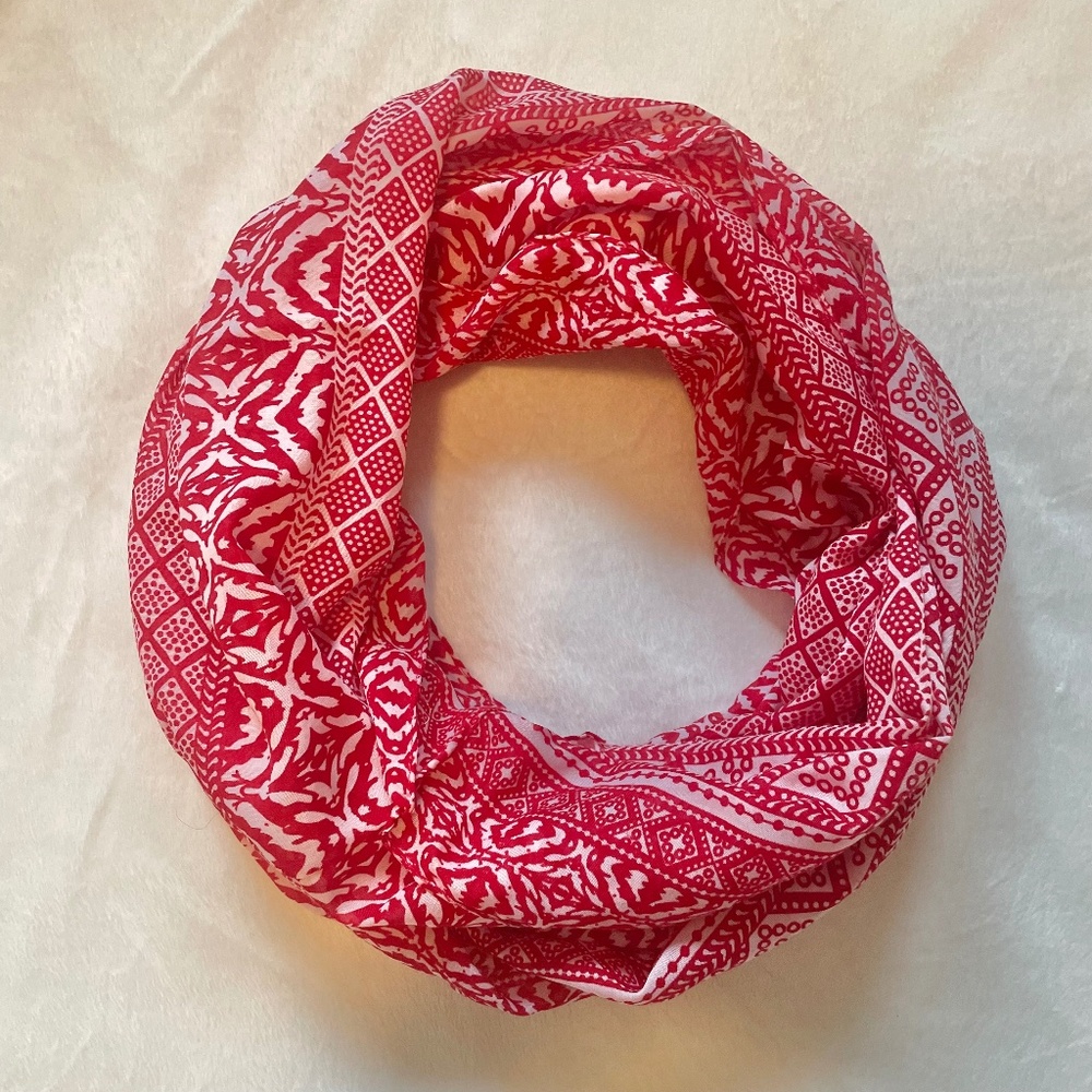 Infinity Scarf Red and white geometric Boho Lightweight Spring